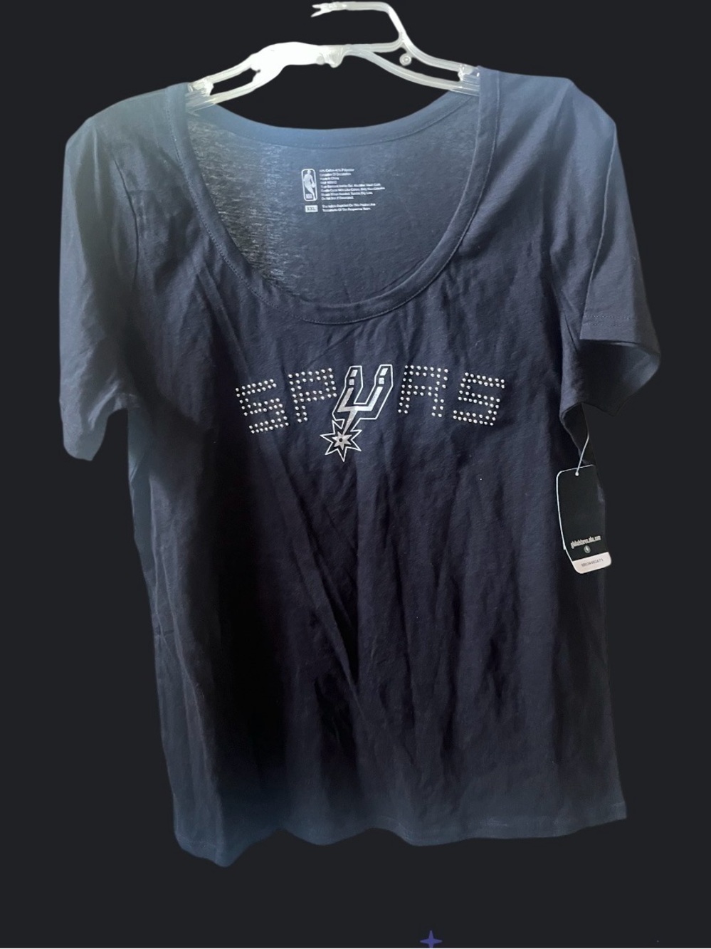 NBA Black Spurs Scoop Neck Tee with Rhinestone Logo